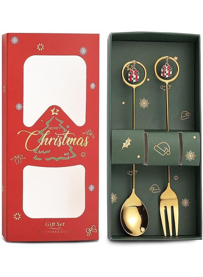 Stainless Steel Christmas Tree Santa Snowman Cake Dessert Forks Spoons Set 2 Pcs 304 L - Image 1